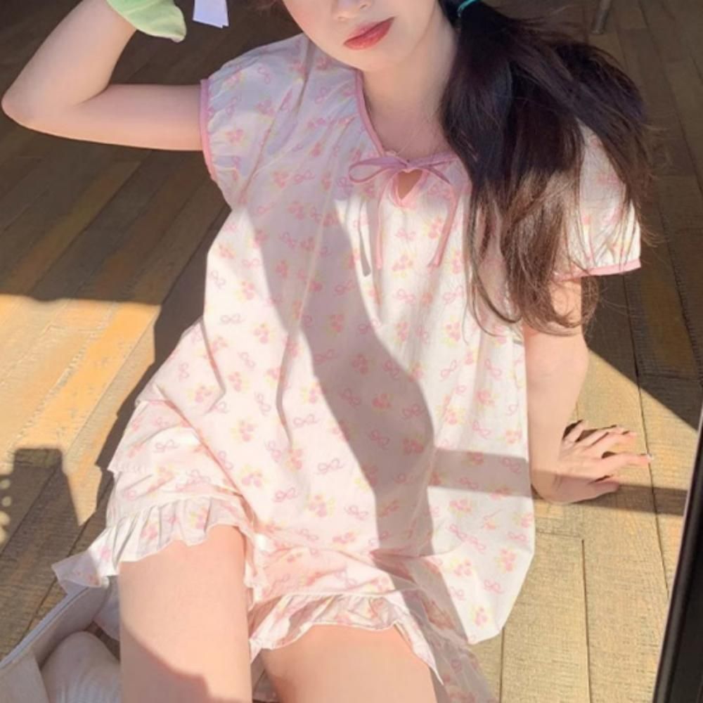여성 여름 데일리 홈웨어 프릴 반팔 반바지 잠옷 세트