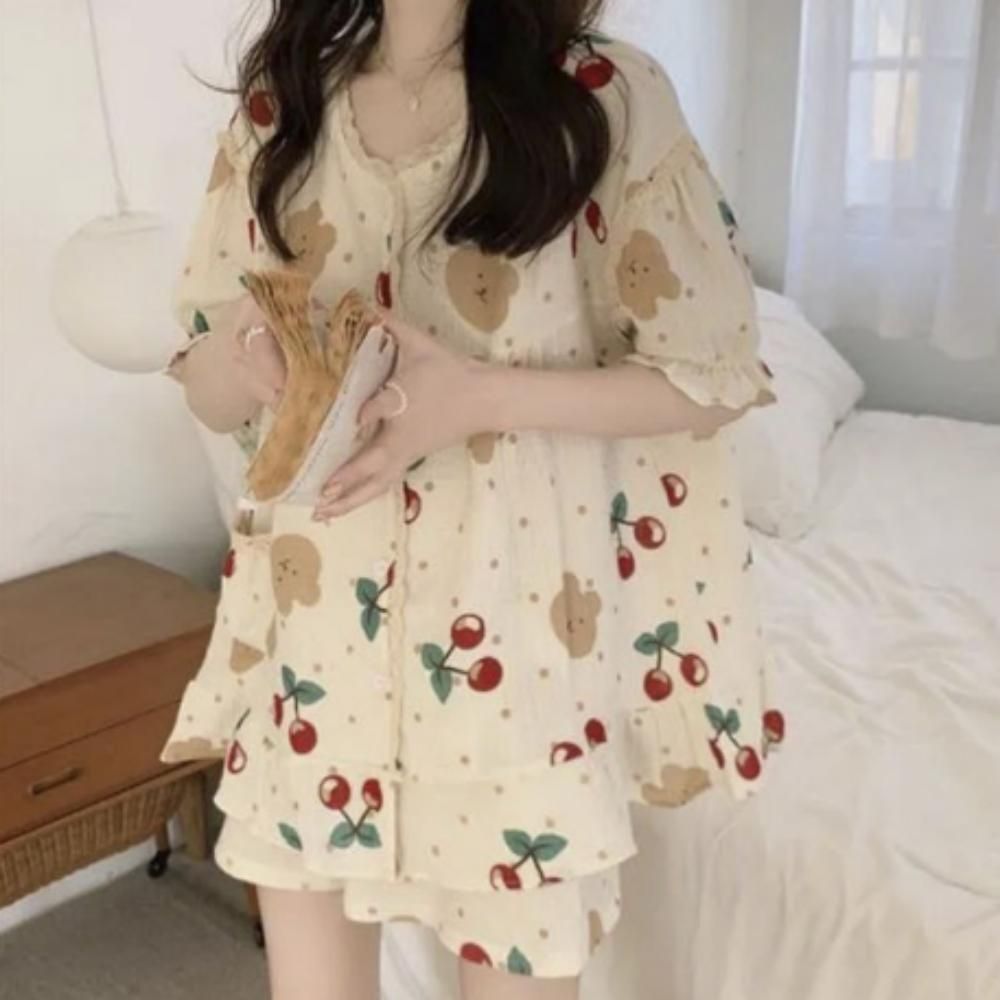 신상 여름 레이스 홈웨어 파자마 여자 수면 잠옷 세트