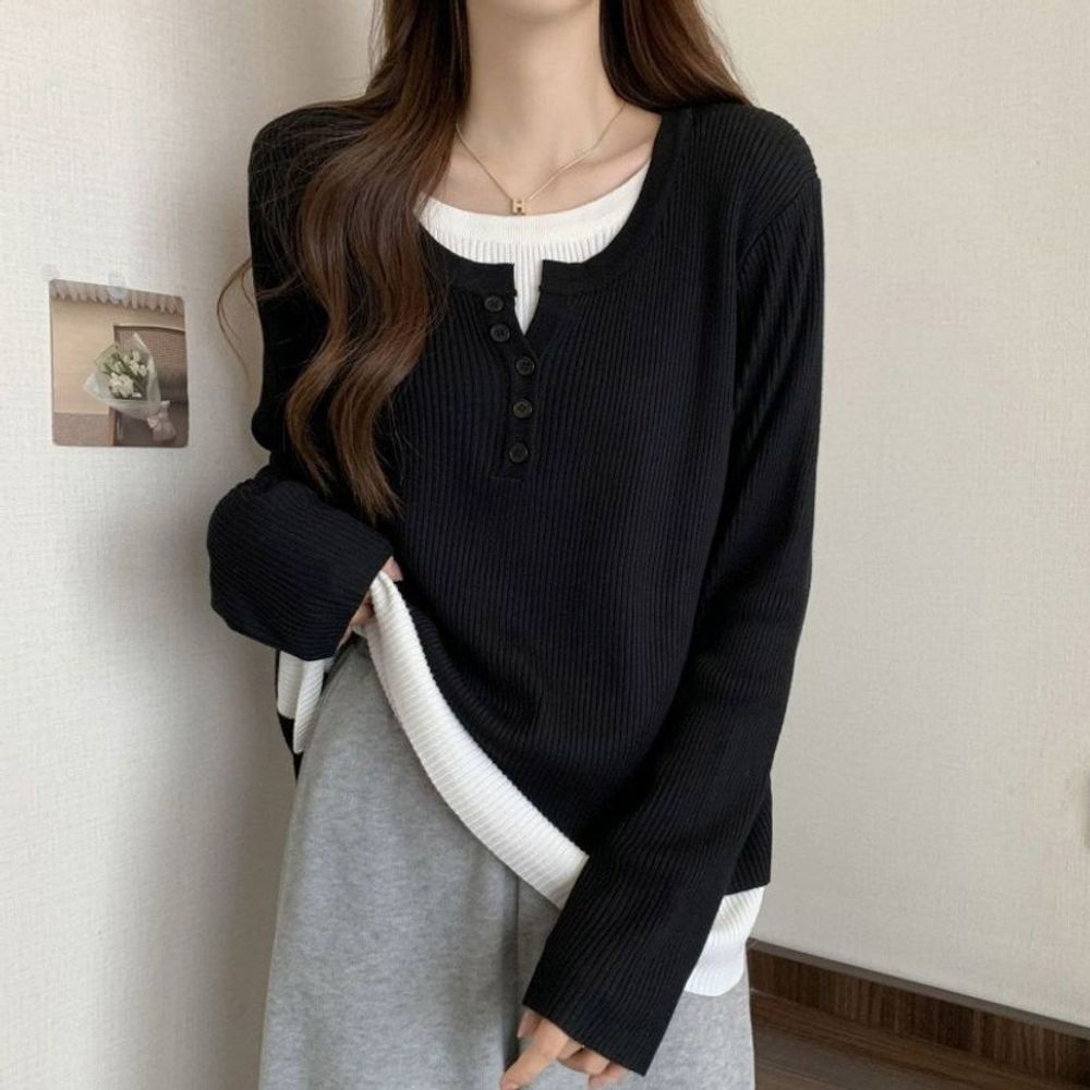 레이어드 차르르한 차르르한 긴팔티셔츠 루즈핏