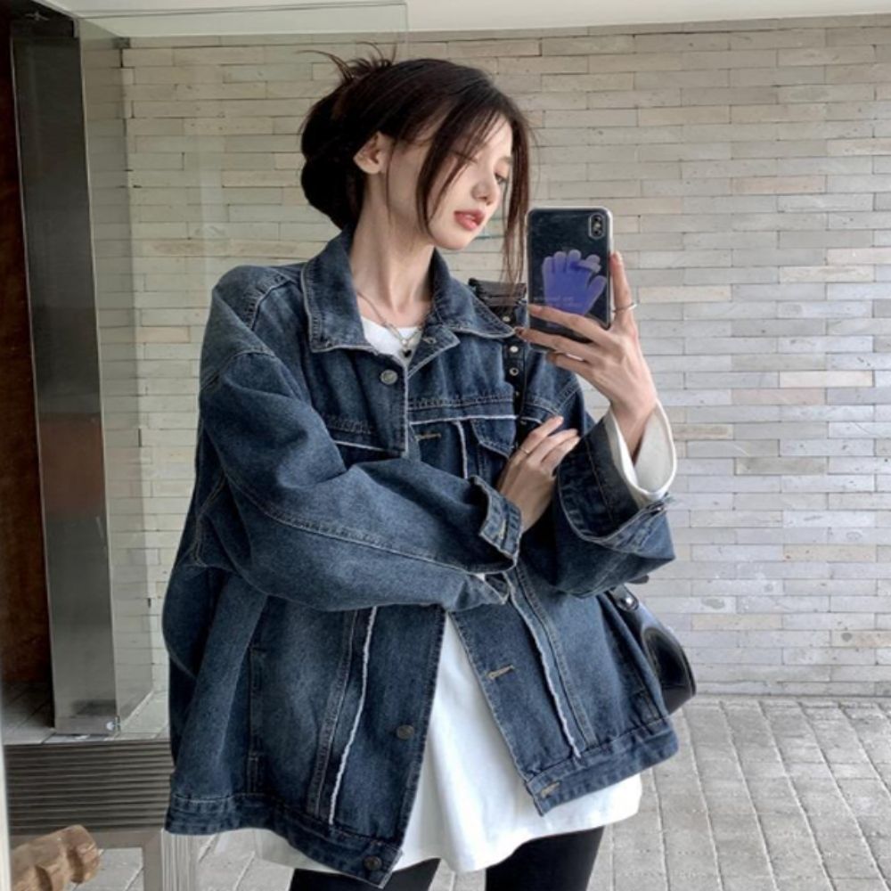 아우터 진청 학교 빈티지 청자켓 여자 봄가을