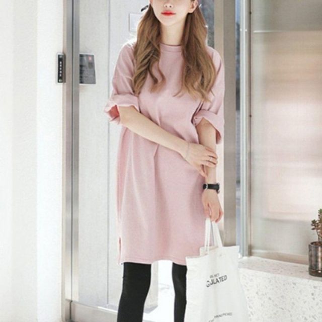 여성 패션 루즈핏 기본 힙라인을 데이 가리는 롱 반팔