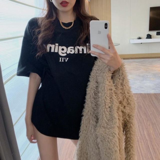 Imagine 여성 유니크셀 기본 반팔 데이 박스 티셔츠