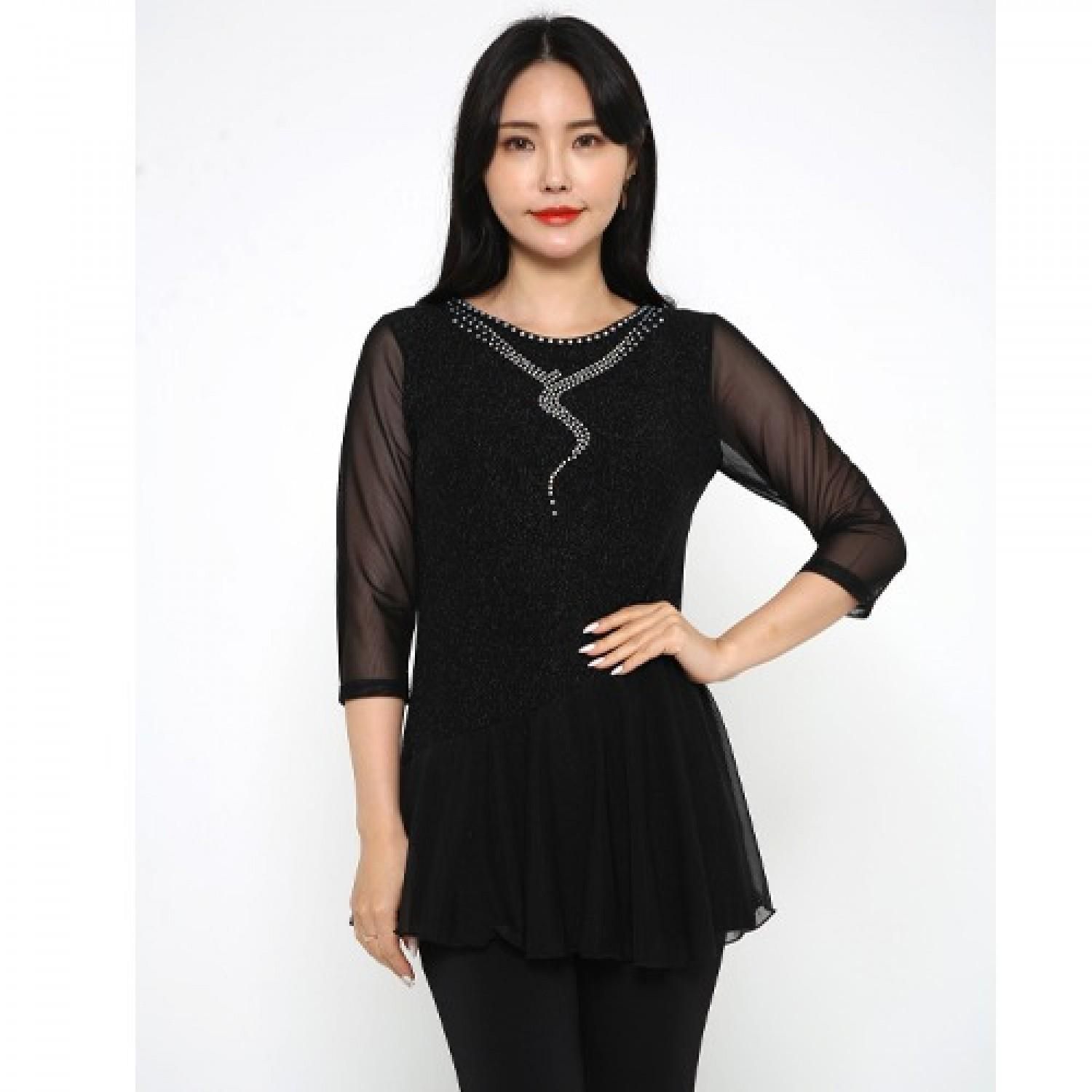 LDT25700 메탈목걸이티 라인 라틴댄스 팬츠 상의 망사