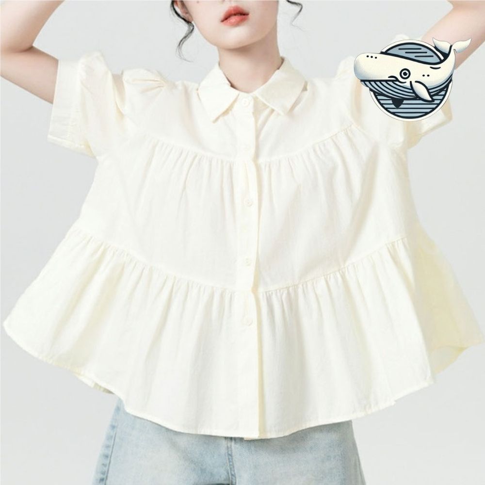 부드러운 퍼프 카라 셔링 블라우스 여름 경량