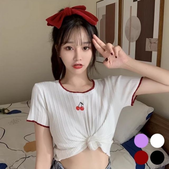 URD-356 여자기본 자수 티 체리 여성 반