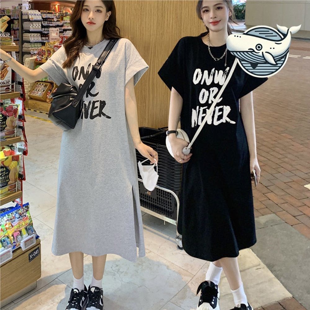 편안한 슬림핏 레터링 반팔 원피스 데일리 여름
