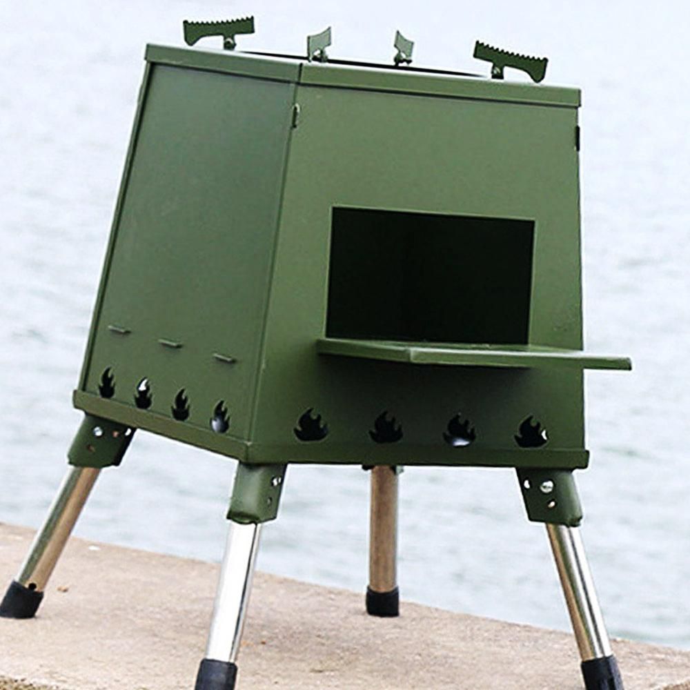 접이식 화목난로 35x47cm 카키 통풍구 난방 취사용