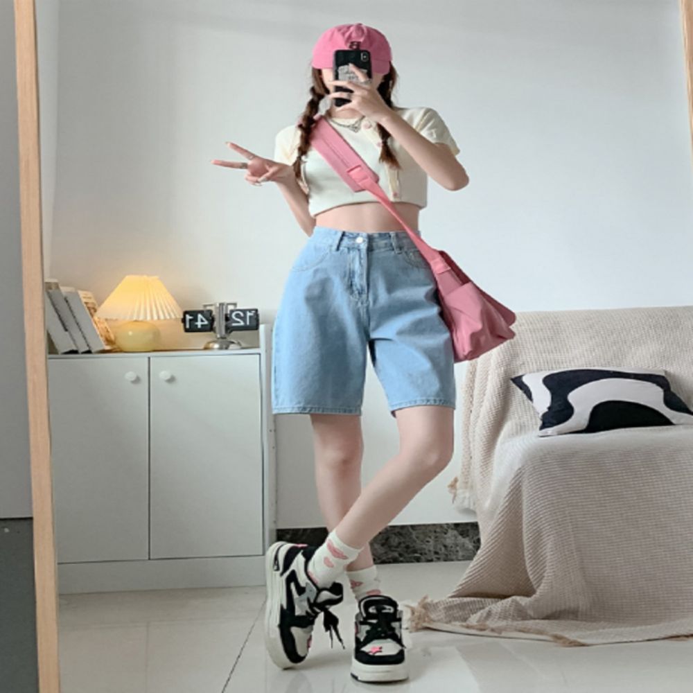 코디 클래식 새학기 데님 한강 반바지 빈티지 5부 여