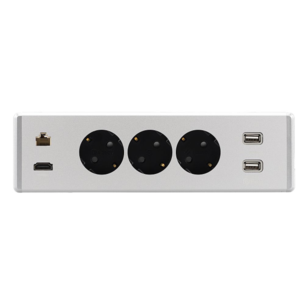 4in1 실버 고정 매립형 3구 콘센트 USB 랜 HDMI 충전