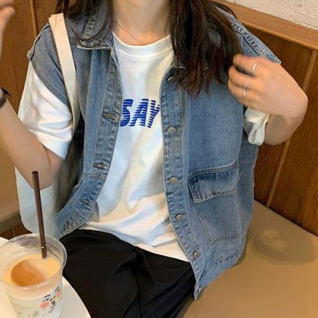 여성 반팔 오버핏 기본 청자켓 데이 여자 청 데님 자
