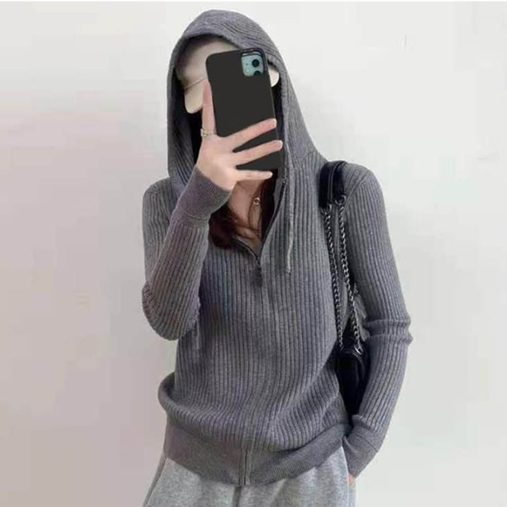 여성 굵은 골지 후드 집업 1P 슬림핏 간절기 아우터
