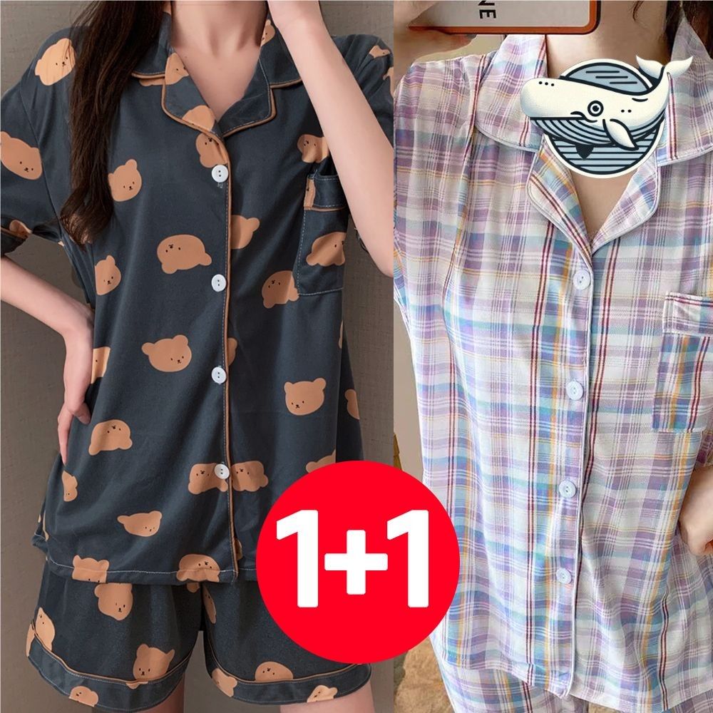 부드러운 여름 반팔 잠옷세트 귀여운 곰 패턴