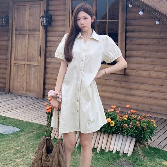 여성 여름 데일리 루즈핏 카라넥 반팔 셔츠 원피스