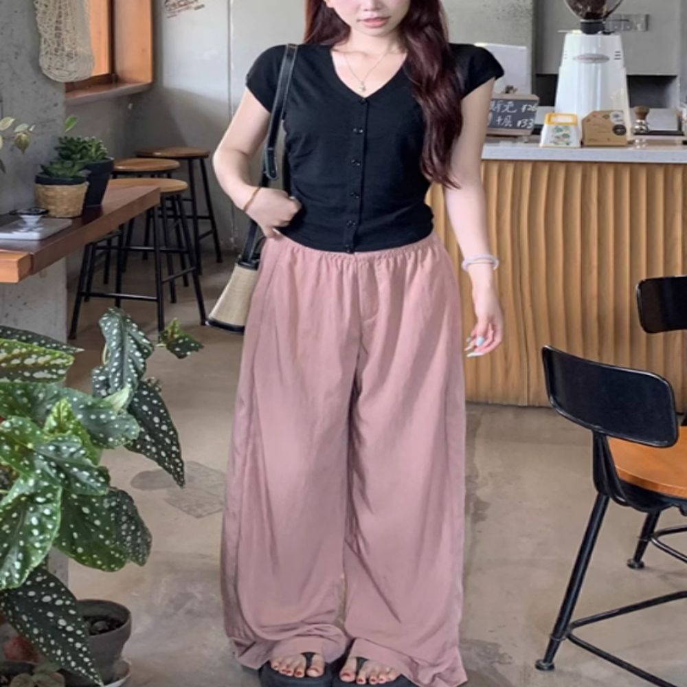여자 데일리 뒷밴딩 와이드 슬랙스 팬츠 A91