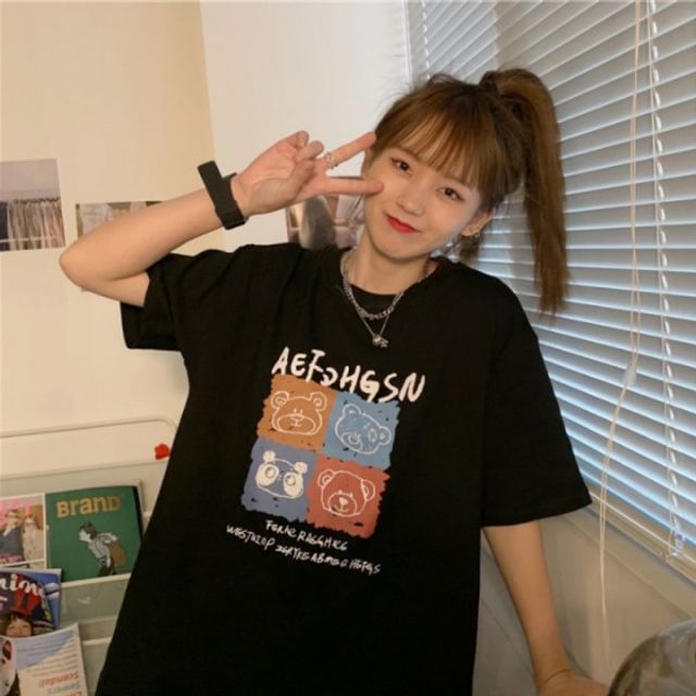 반팔 곰돌이 오버핏 기본 티셔츠 데이