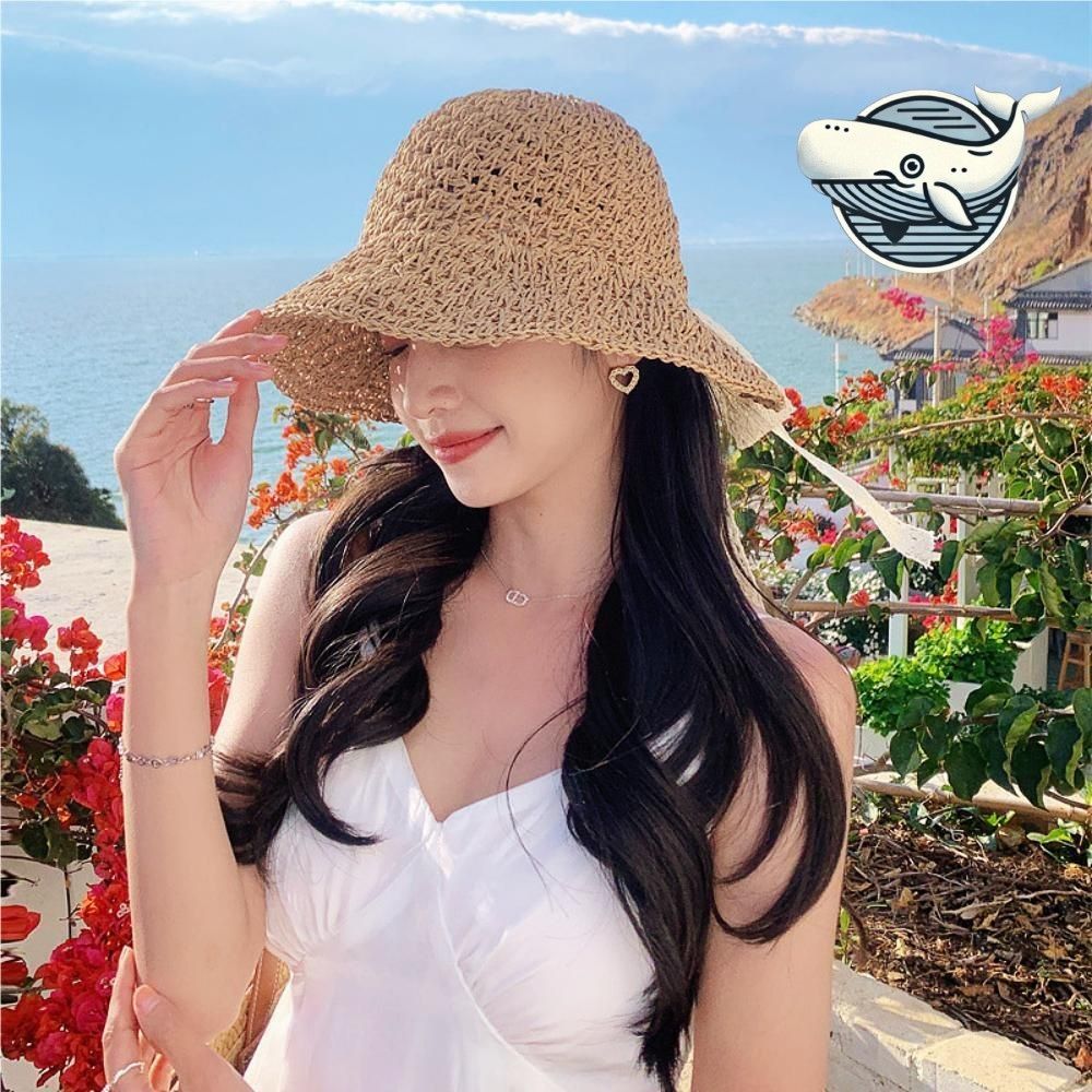 여름 라피아 햇빛차단모자 레이스 장식 성격
