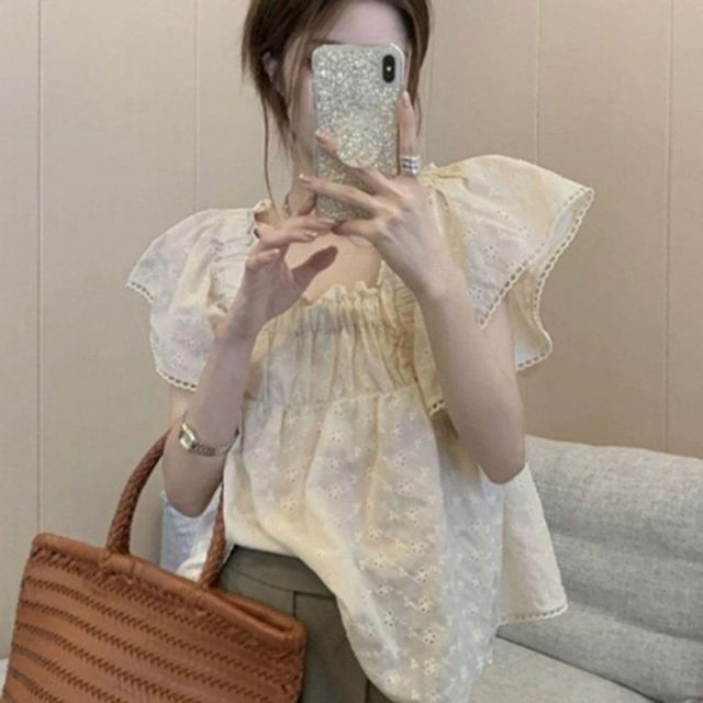 캐주얼 여름 여성 기본 러블리 데이 레이스 펀칭 반팔