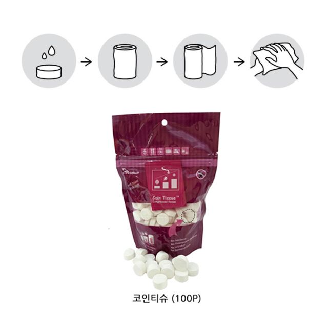 코인티슈 100P 압축핸드타올 압축휴지 손타월 물티