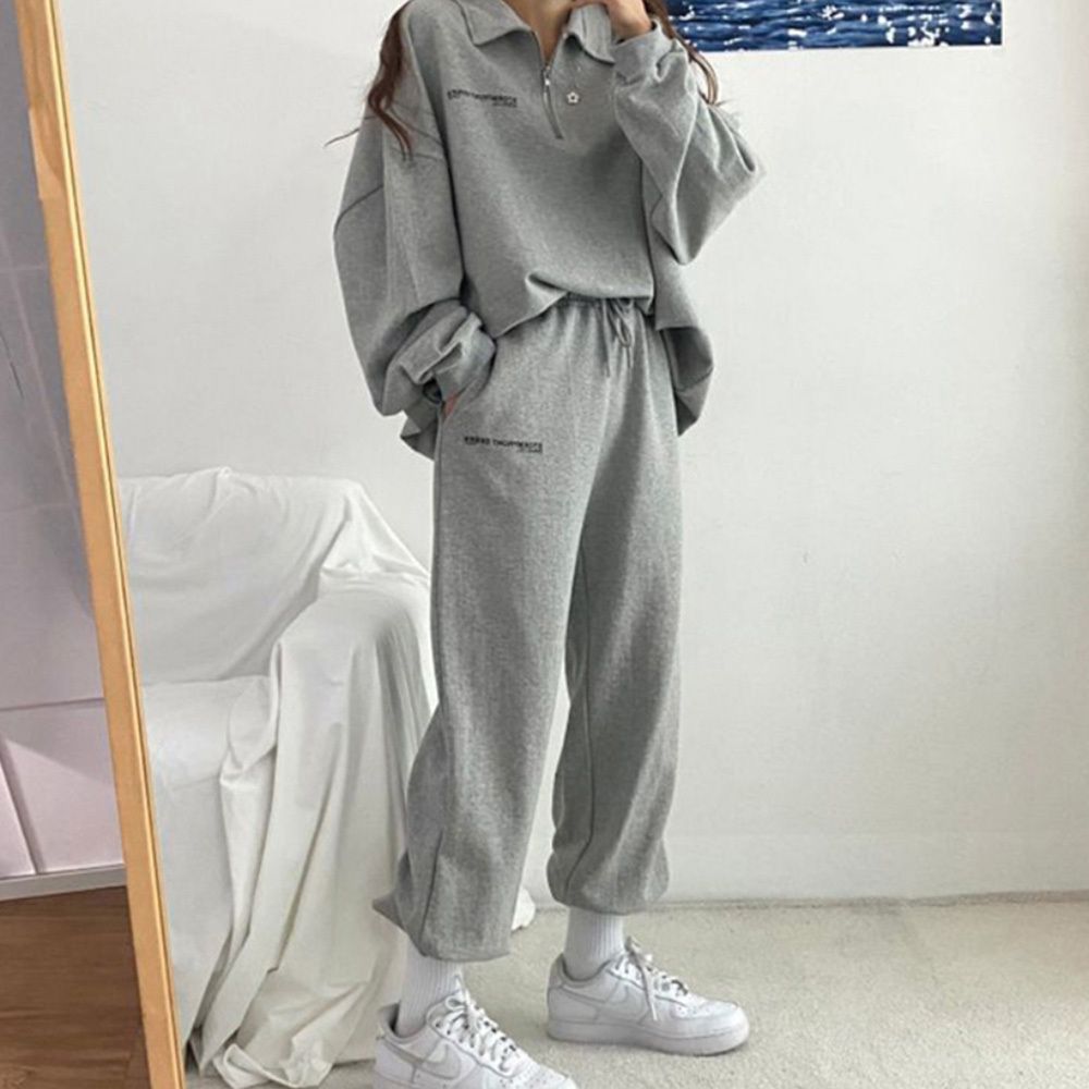 여성 긴팔 카라 맨투맨 트레이닝 상의 세트