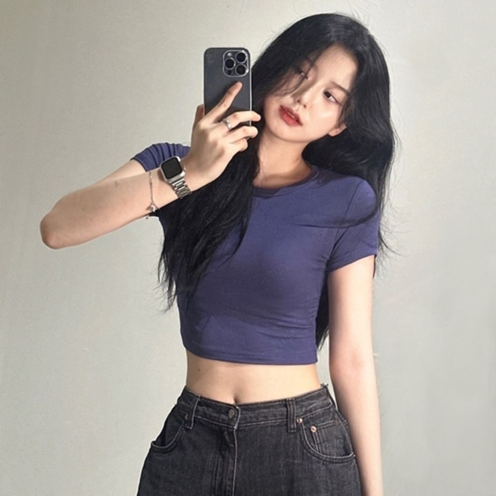 슬림 여성 레이어드 티 블루 가을 이너 파랑