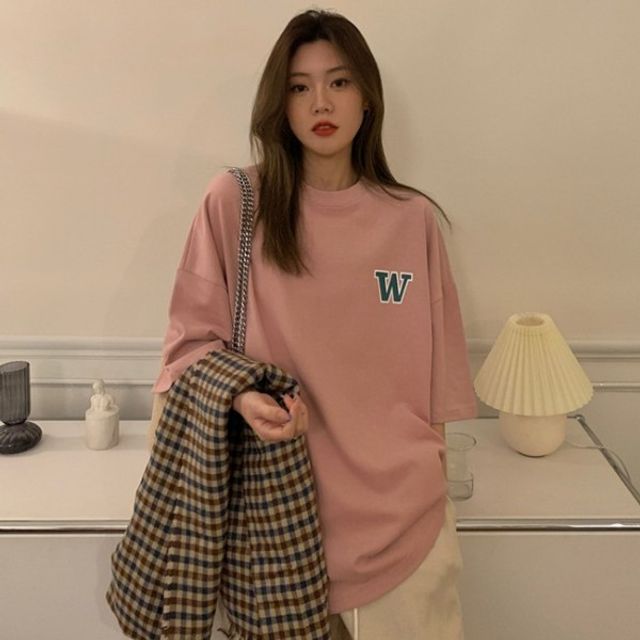 여성 레터링 오버핏 기본 반팔 데이 티셔츠