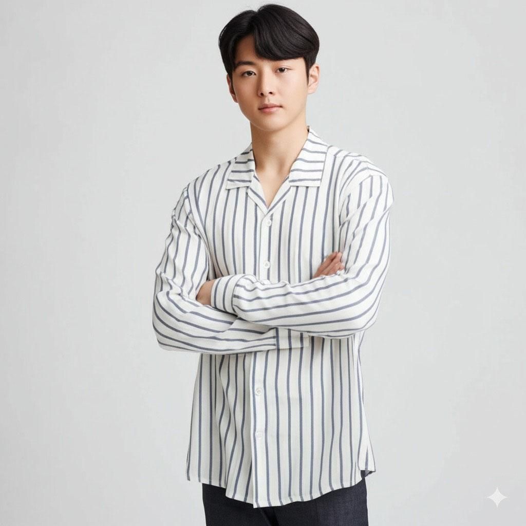 부드러운 기본 줄무늬 루즈핏 남성 셔츠
