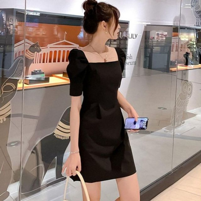 퍼프 베이직 여성 소매 블랙 미니 원피스 1P 데일리