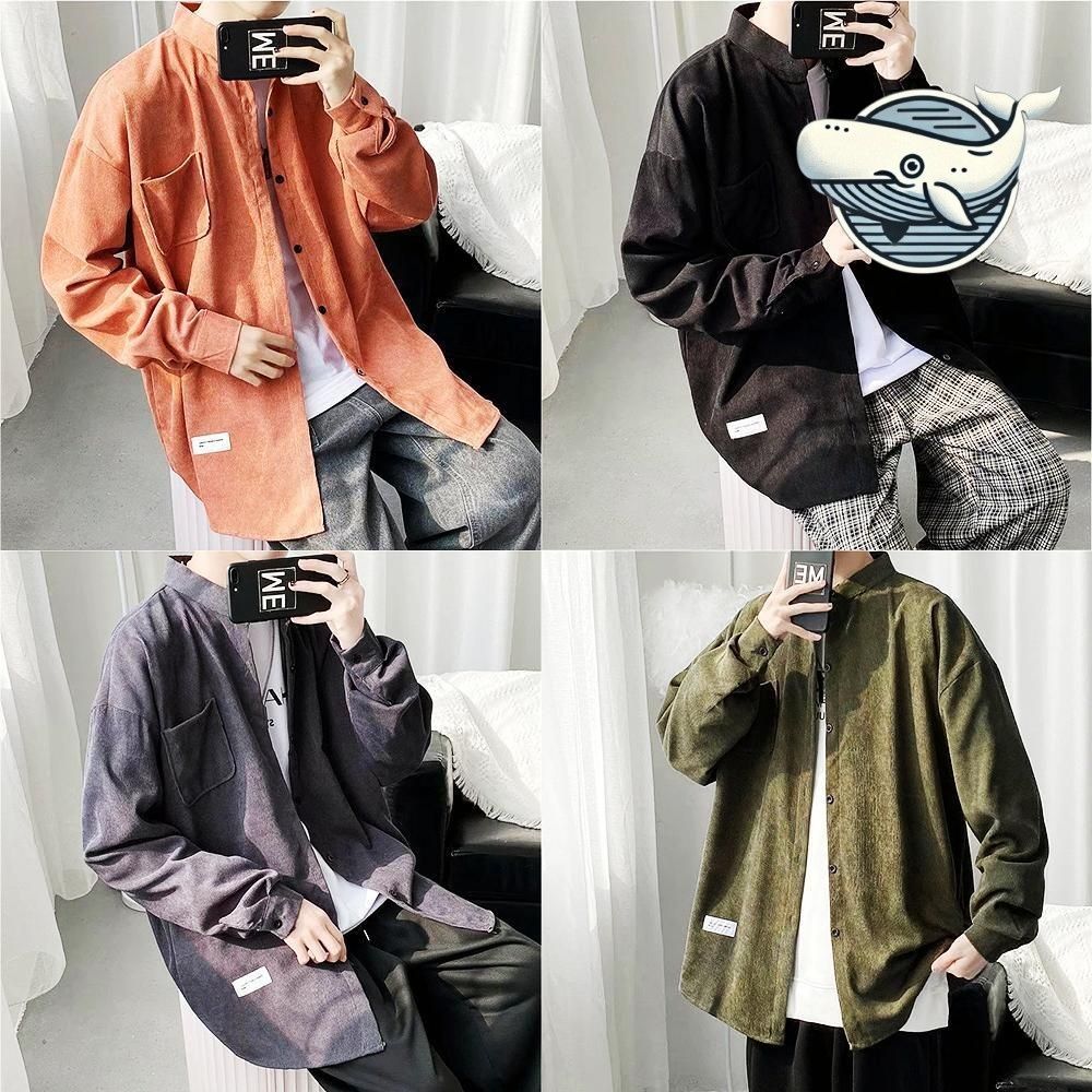 여름 바람용 오버핏 남자 셔츠 반하이넥 캐주얼