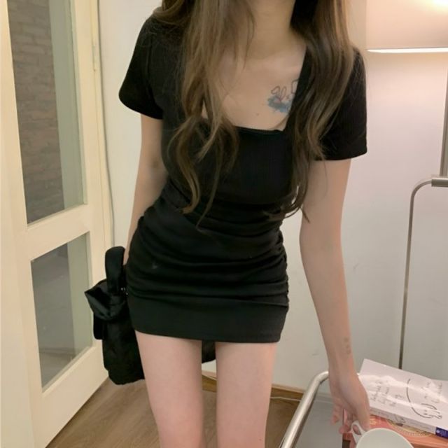 엔젤 미니 스퀘어넥 기본 원피스 데이 가을코디 베이
