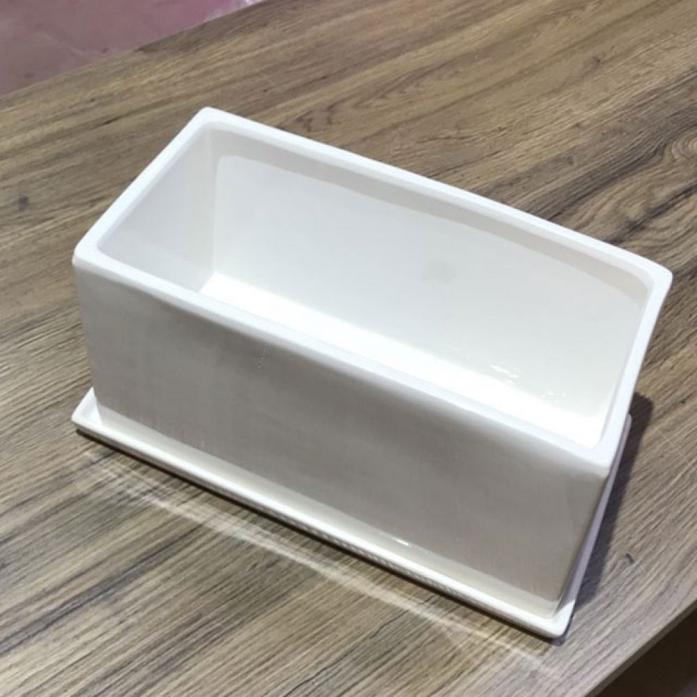 도기 화분 옆이 넓은 직사각 화이트 29x14x16cm