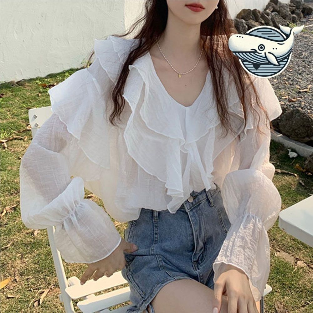 브이넥 프릴 블라우스 여유핏 여성여름 데일리룩