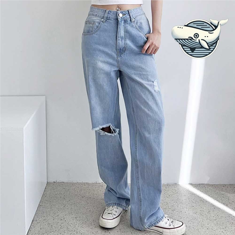 편안한 스타일 빅사이즈 데님 와이드 팬츠 찢청