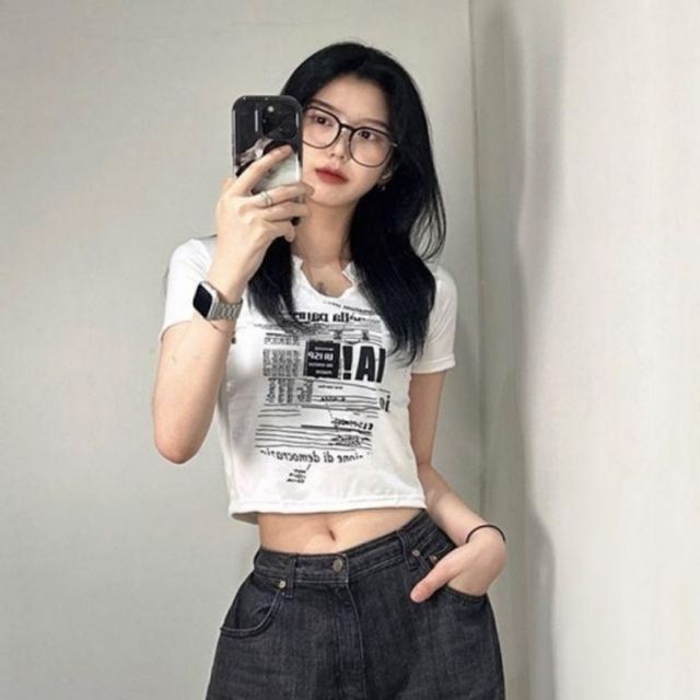 Y2K 프린팅 힙한 기본 티 데이 반팔 앞 트임 티셔츠 2