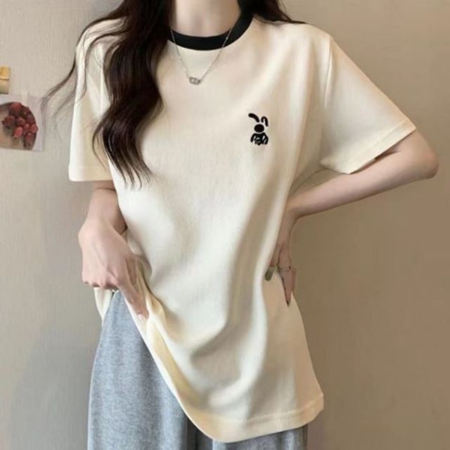반팔 반팔티 토끼자수 티셔츠 반팔티셔츠 여자