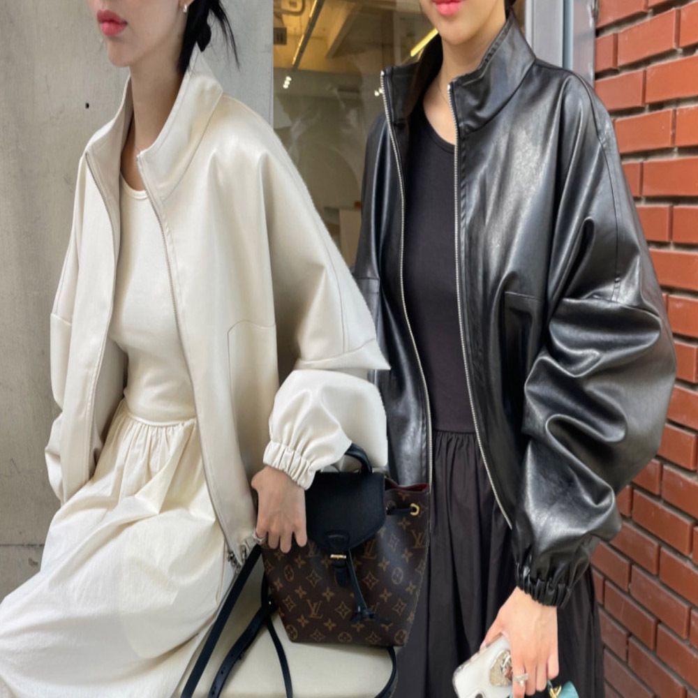 재킷 가죽 가죽자켓 여성 벌룬 소매 오버핏 보