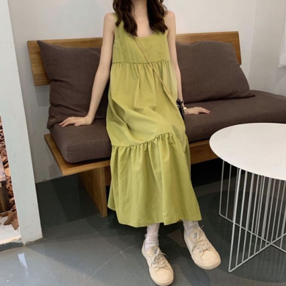 민소매 여름 나시 원피스 롱 여성의류 주름 캉