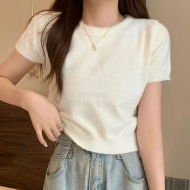 보들보들 반팔 여자 기본 티셔츠 데이 라운드넥 여름