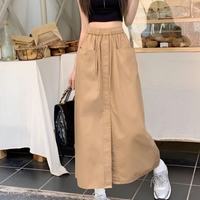 허리밴딩 앞트임 밴드 기본 롱 데이 스커트 데님 데이