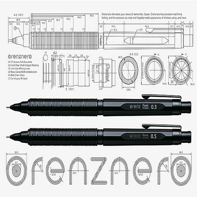 펜텔 오렌즈 네로 샤프 0.3 0.5MM 각인 정품보증서 같