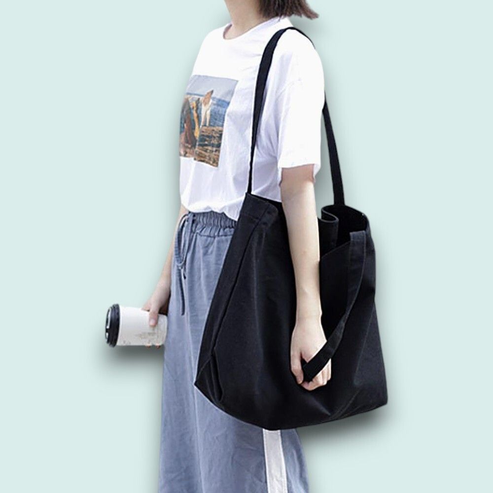 게더릭 캔버스 빅 숄더백 (블랙)
