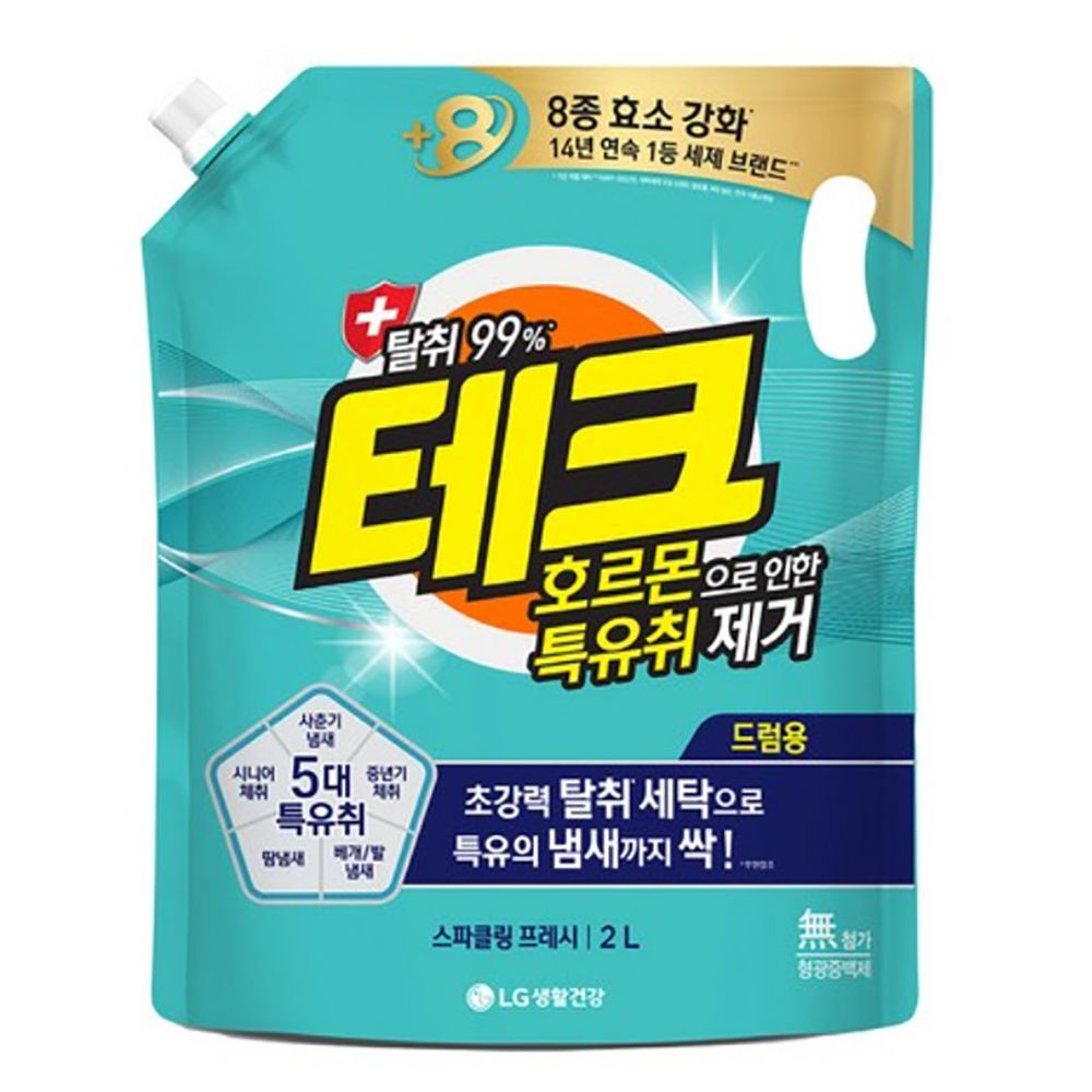 지속공급 테크 특유취제거 액체리필 드럼용 2L 세탁 세탁기.세탁세제 특유체취제거 엘지생활건강 테크