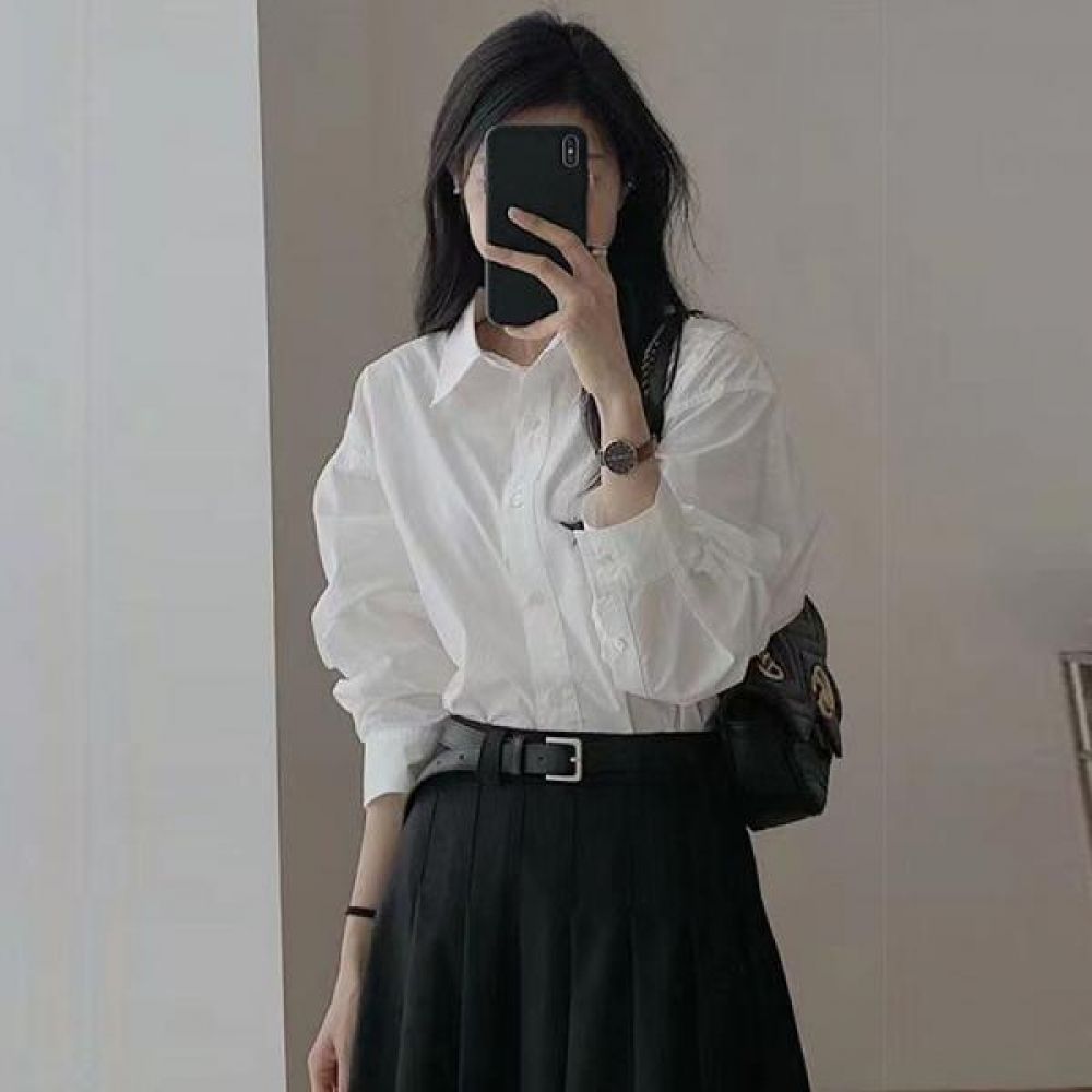 오버핏 면접 화이트셔츠 여성 블라우스 남방 G