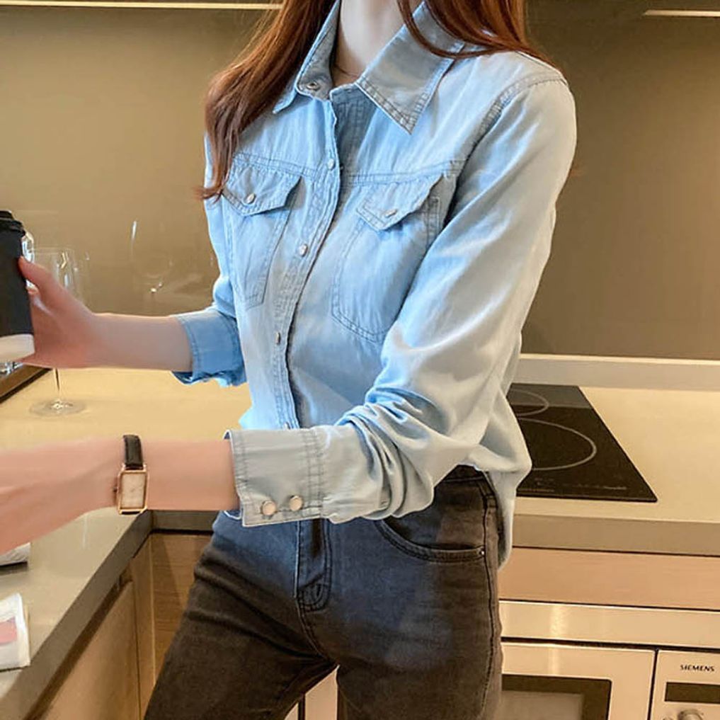 여름셔츠 봄셔츠 얇은 진청셔츠 청 여성 얇은데