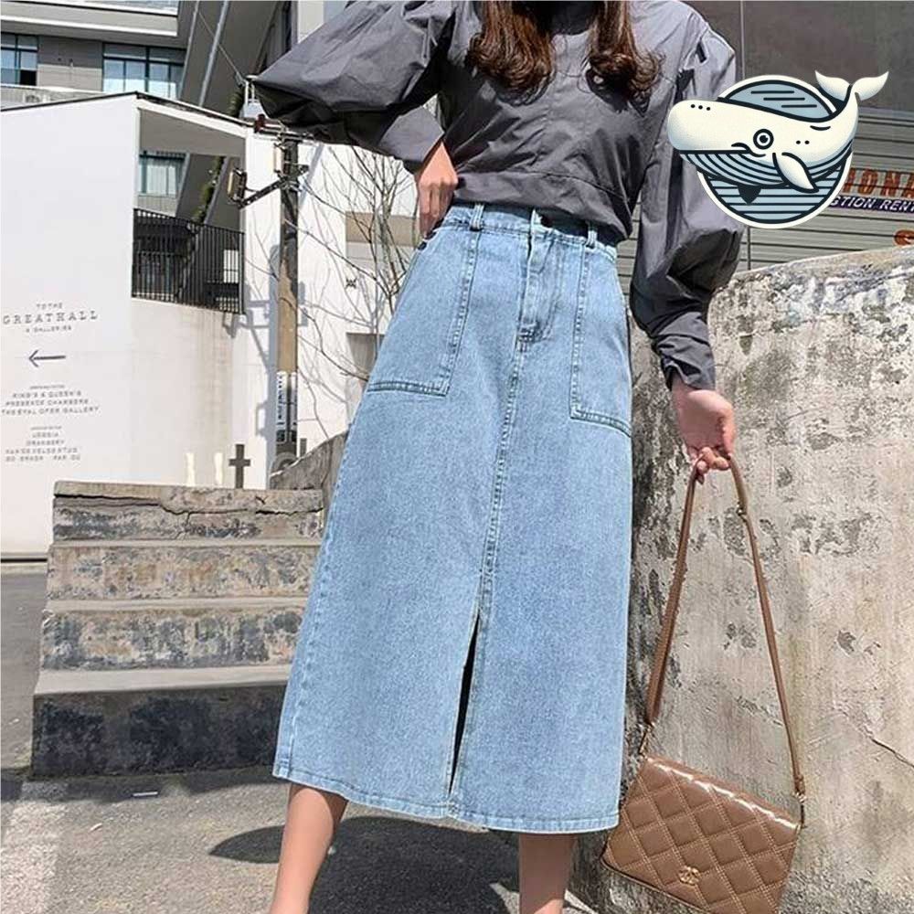 데일리 트임 데님 스커트 앞뒤 포켓 포멀