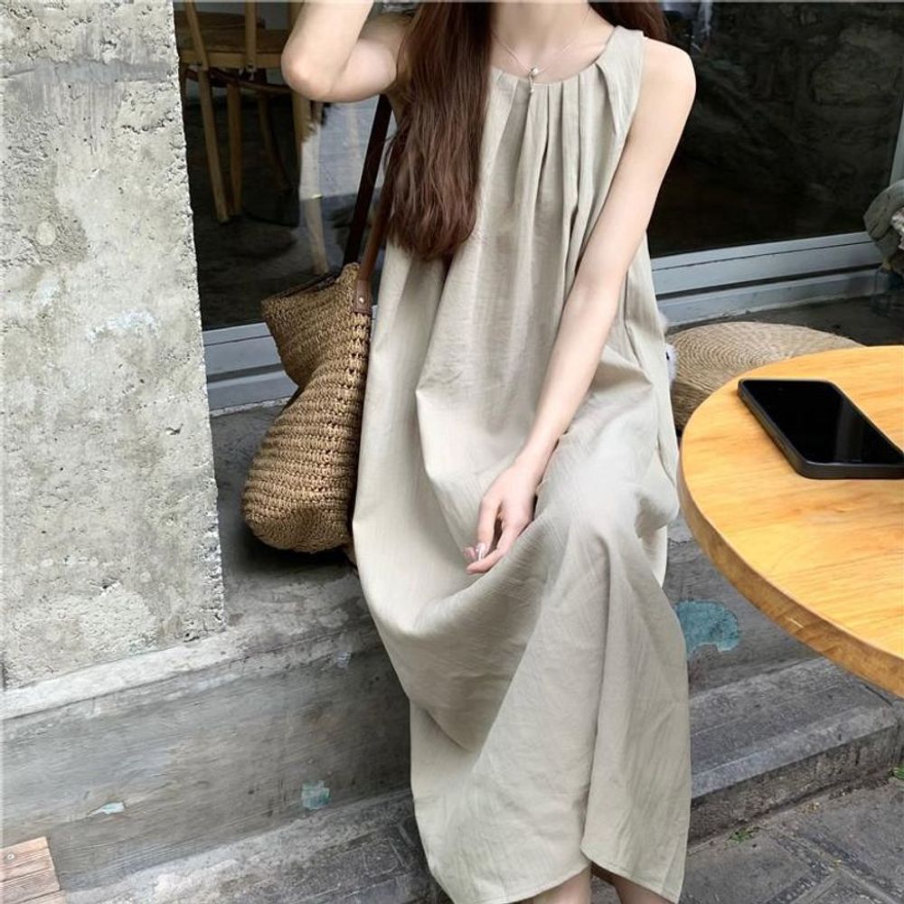 여성 데일리 앞셔링 편한 A라인 민소매 뒷트림
