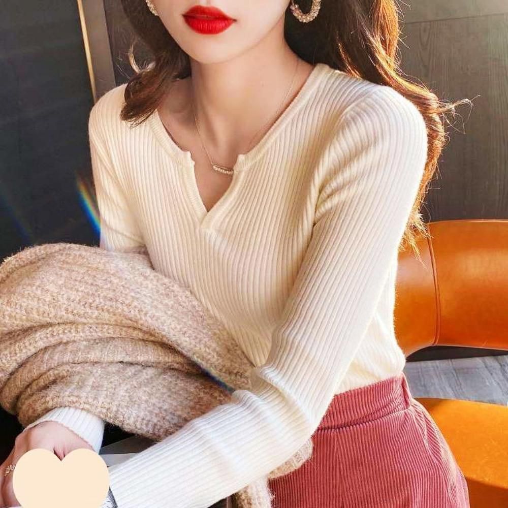 편한 V넥 브이넥 긴팔 티셔츠 프렌즈 여성 게