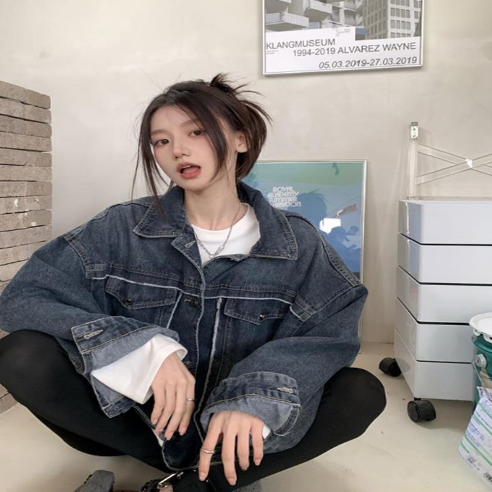 여자 데일리 오버핏 진청 데님 자켓 E13