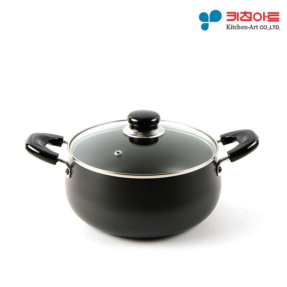 키친아트 쥬노 블랙 경질냄비 양수 22cm 국냄비 찌개