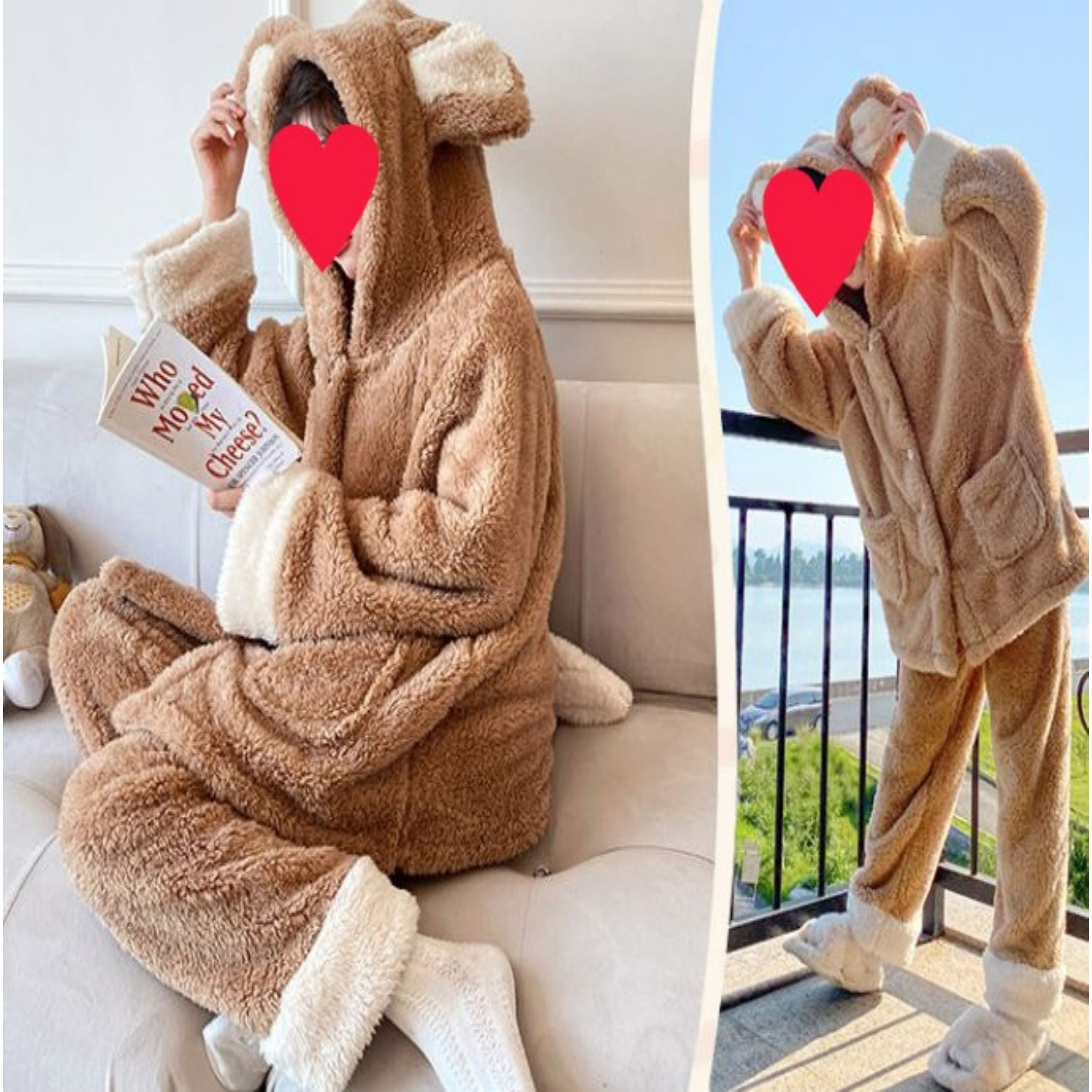 귀여운 후드 극세사 파자마 홈웨어 부드러운