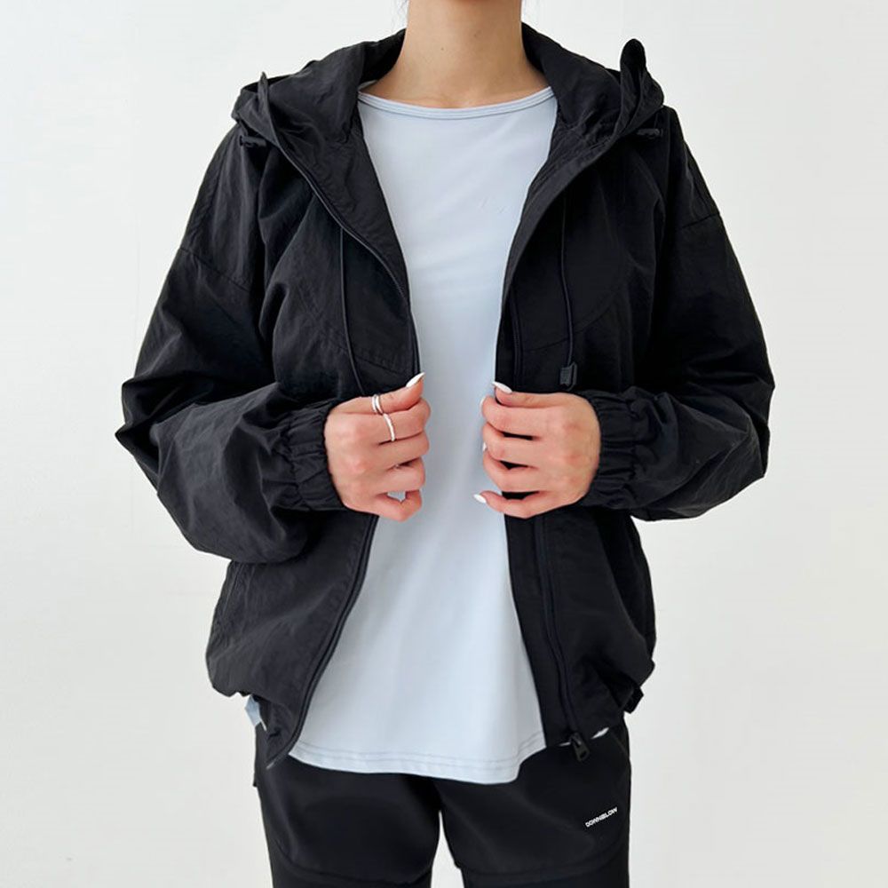 여성 캐주얼 후드넥 스트링 바람막이 자켓 데일리룩
